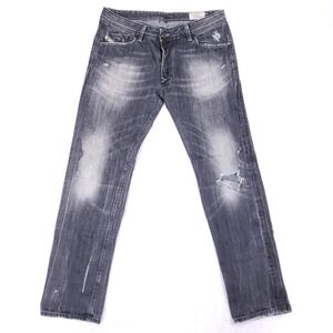 Diesel Darron Distressed Tapered Jeans 34 Gray